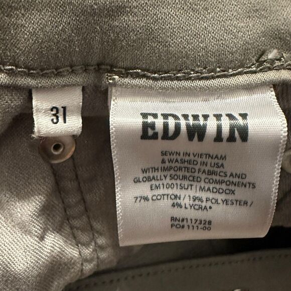 EDWIN Jeans Men's Size 31 Sage Green Maddox Endurance Slim Fit Stretch Mid Rise - Picture 4 of 6